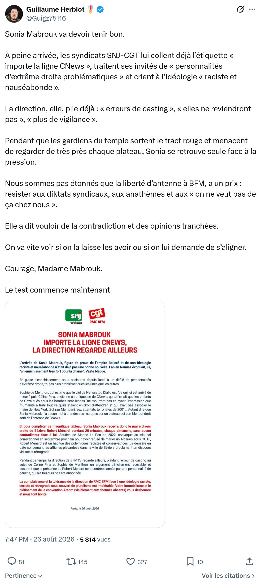 Guillaume Herblot: Sonia Mabrouk va devoir tenir bon...