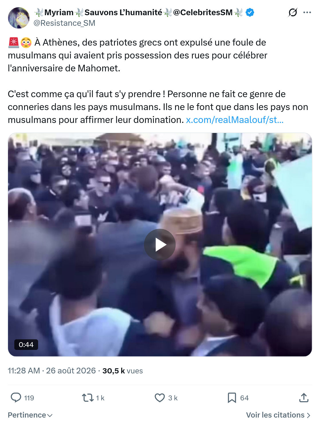 Myriam: À Athènes, des patriotes grecs ont expulsé...
