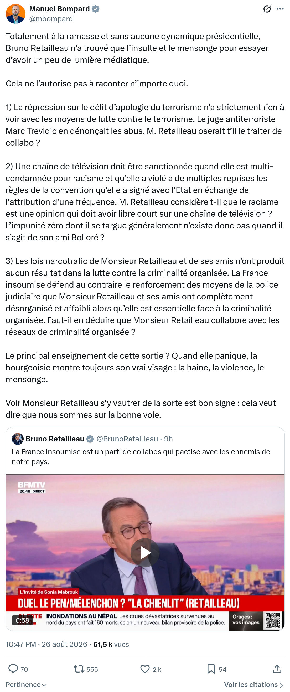 Manuel Bompard: Totalement à la ramasse...