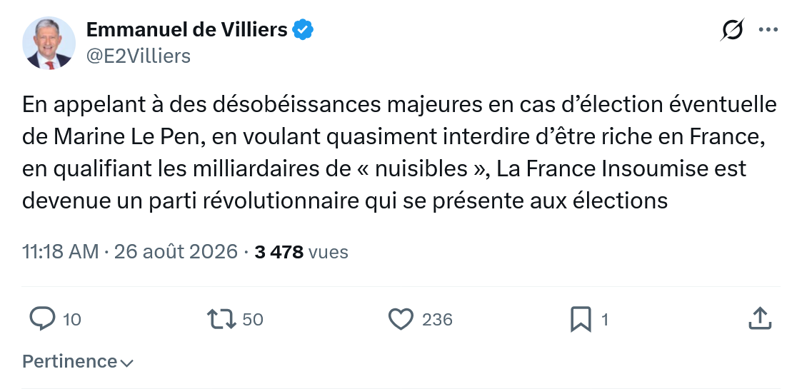 Emmanuel de Villiers: En appelant à des désobéissances majeures...