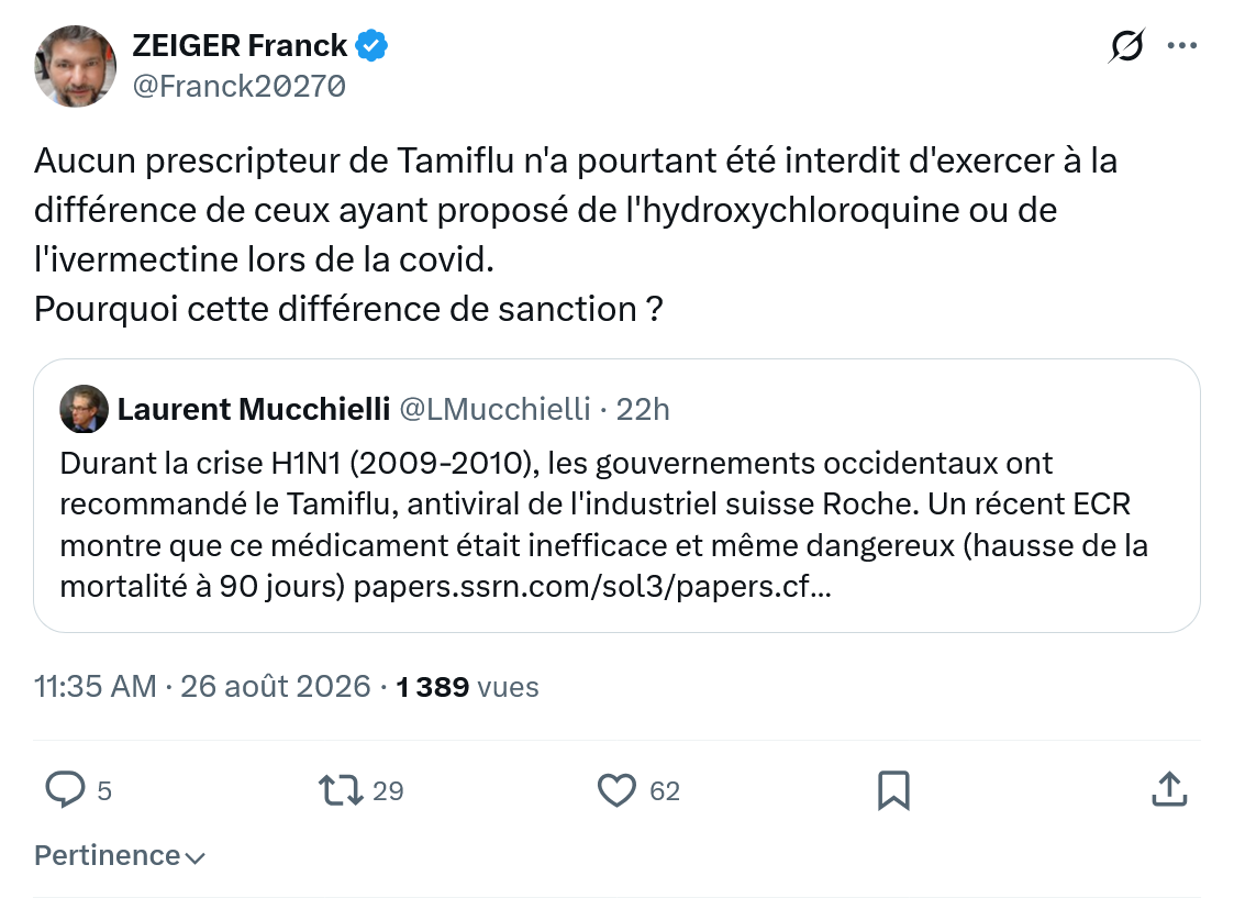 Zeiger Franck: Aucun prescripteur de Tamiflu...