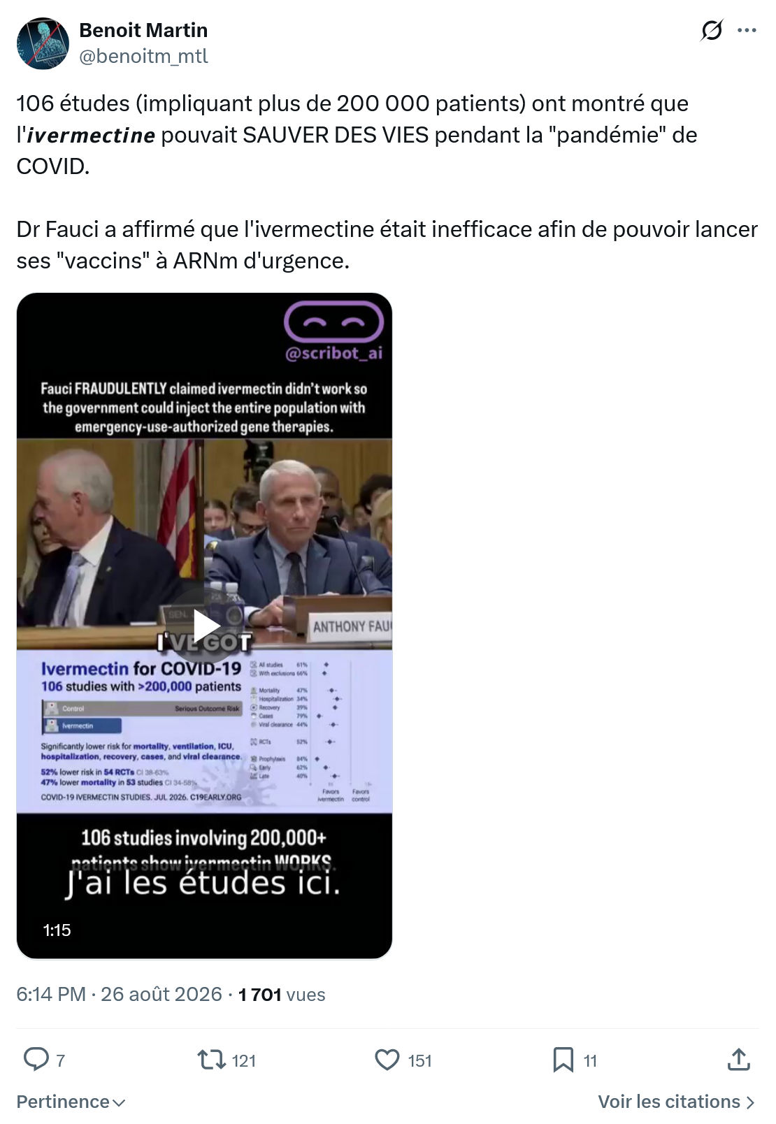 Benoît Martin: 106 études (impliquant plus de 200 000 patients)...