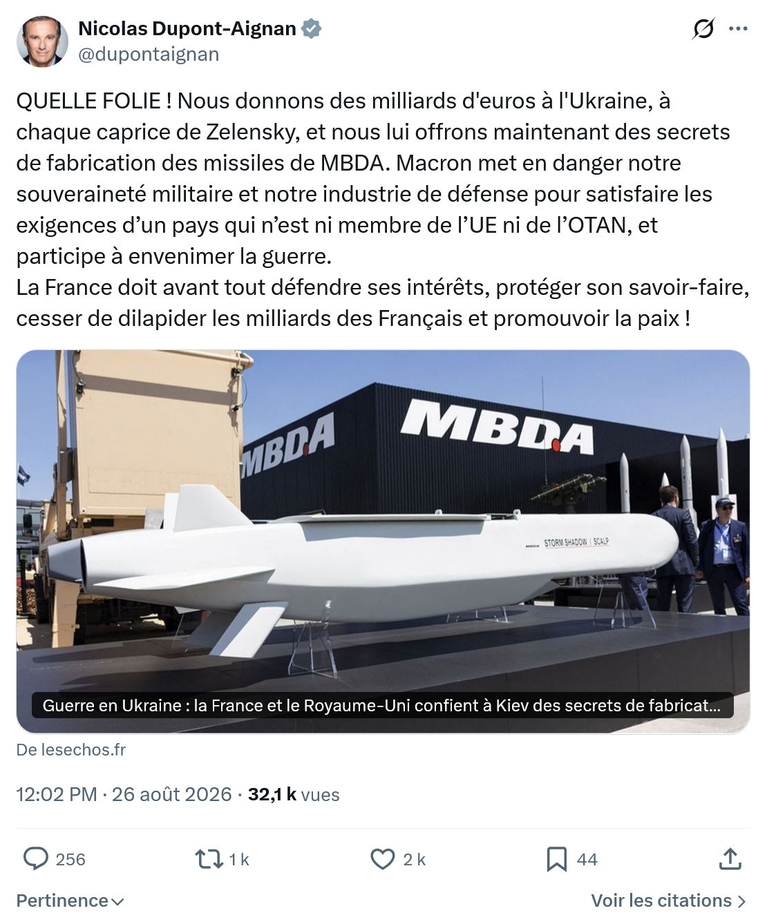Nicolas Dupont-Aignan: QUELLE FOLIE ! Nous donnons...