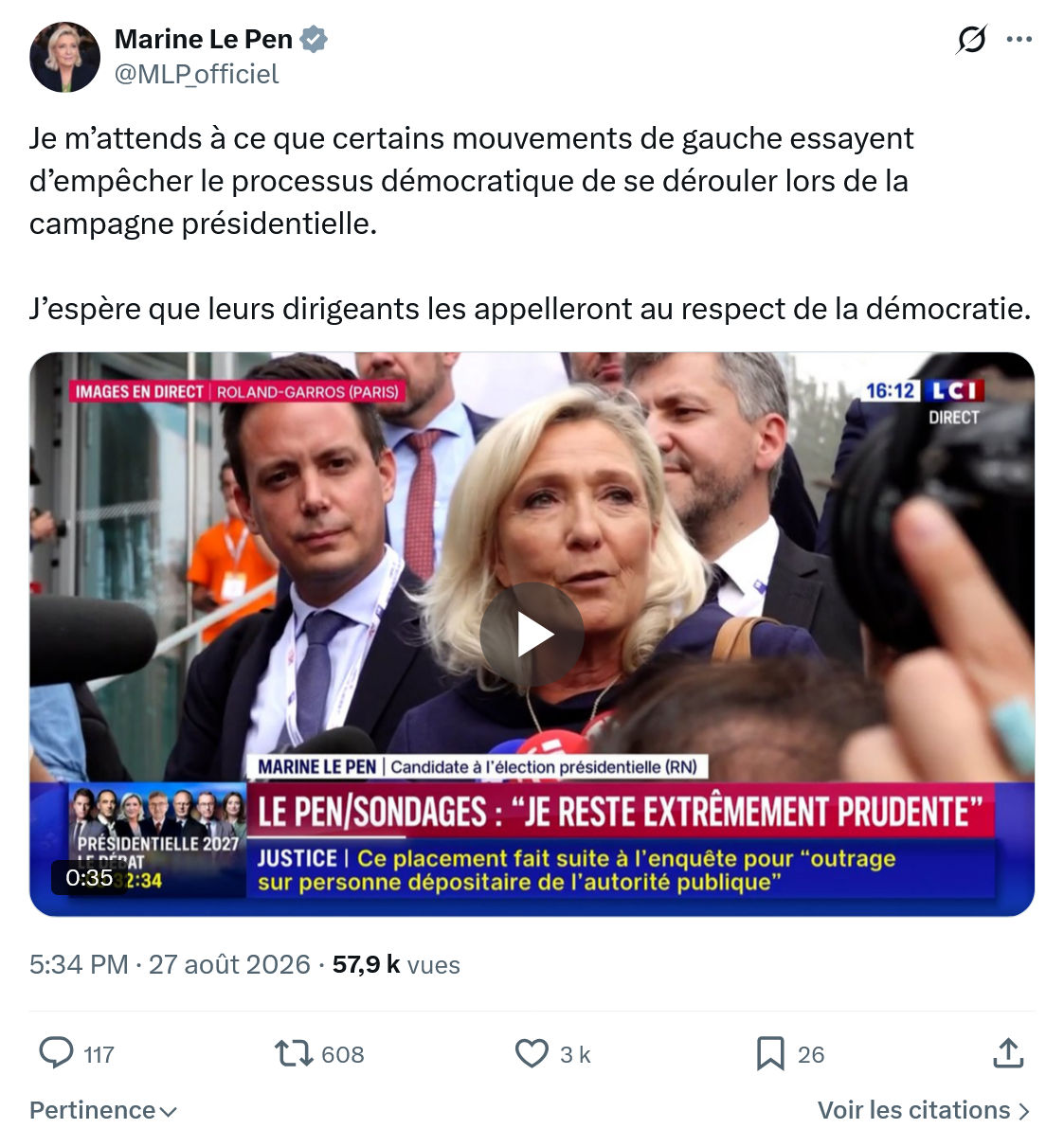 Marine Le Pen: Je m’attends à ce que certains mouvements...