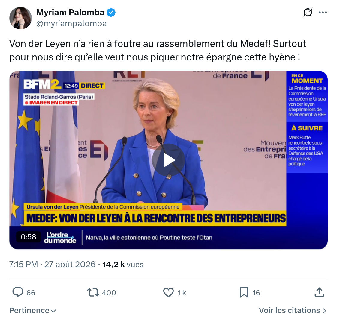 Myriam Palomba: Von der Leyen n’a rien à foutre...