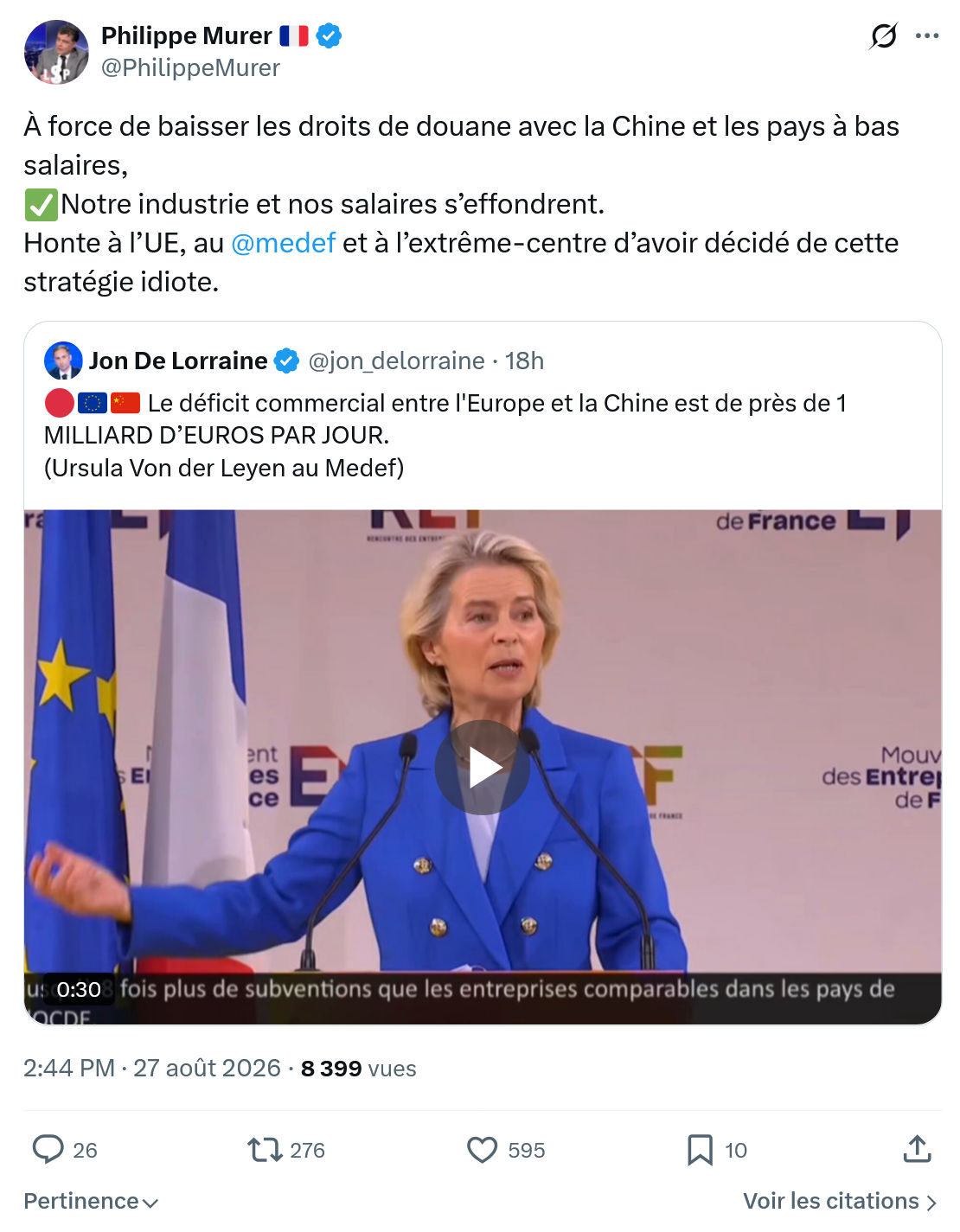 Philippe Murer: À force de baisser les droits...