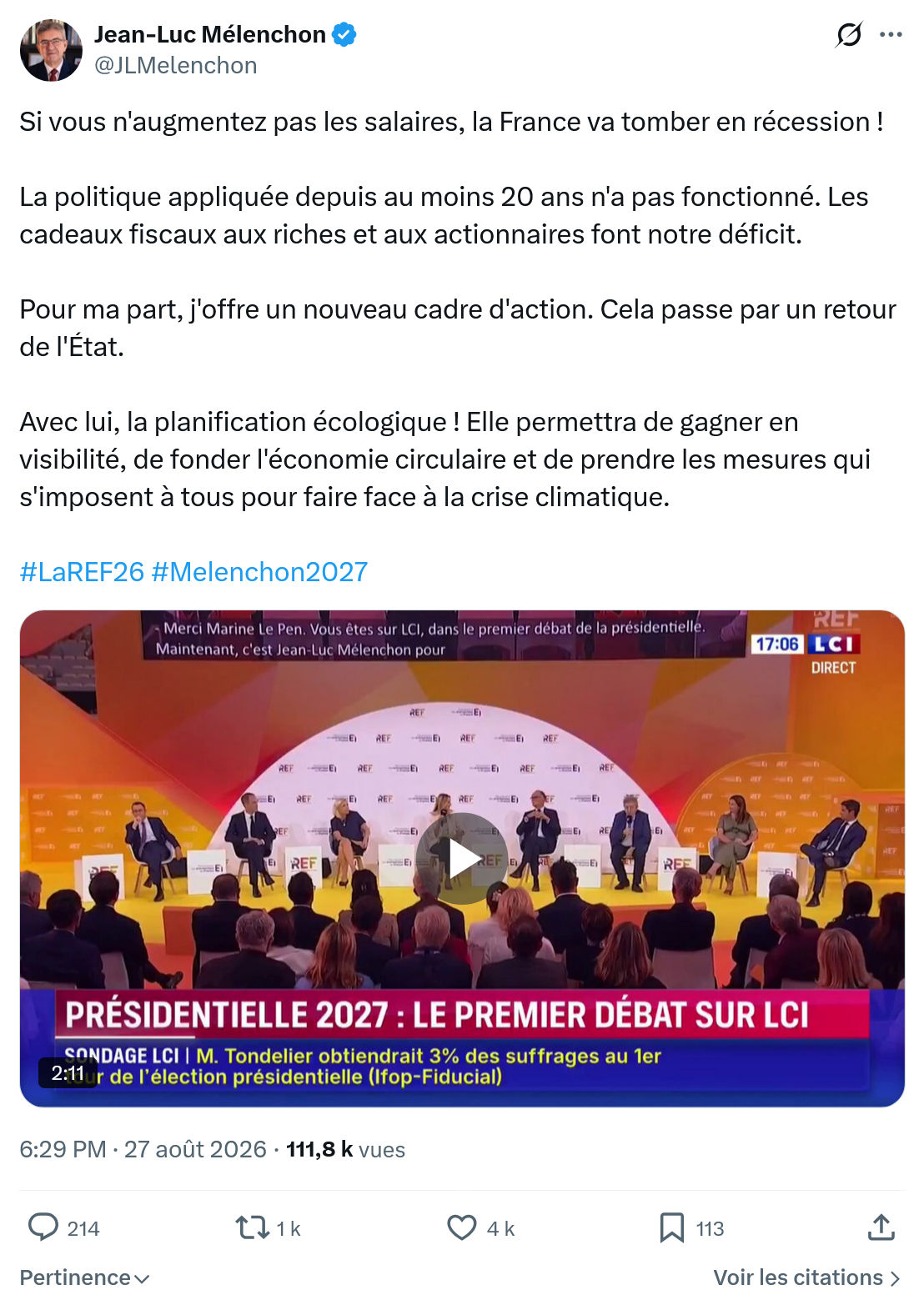 Jean-Luc Mélenchon: Si vous n'augmentez pas les salaires...
