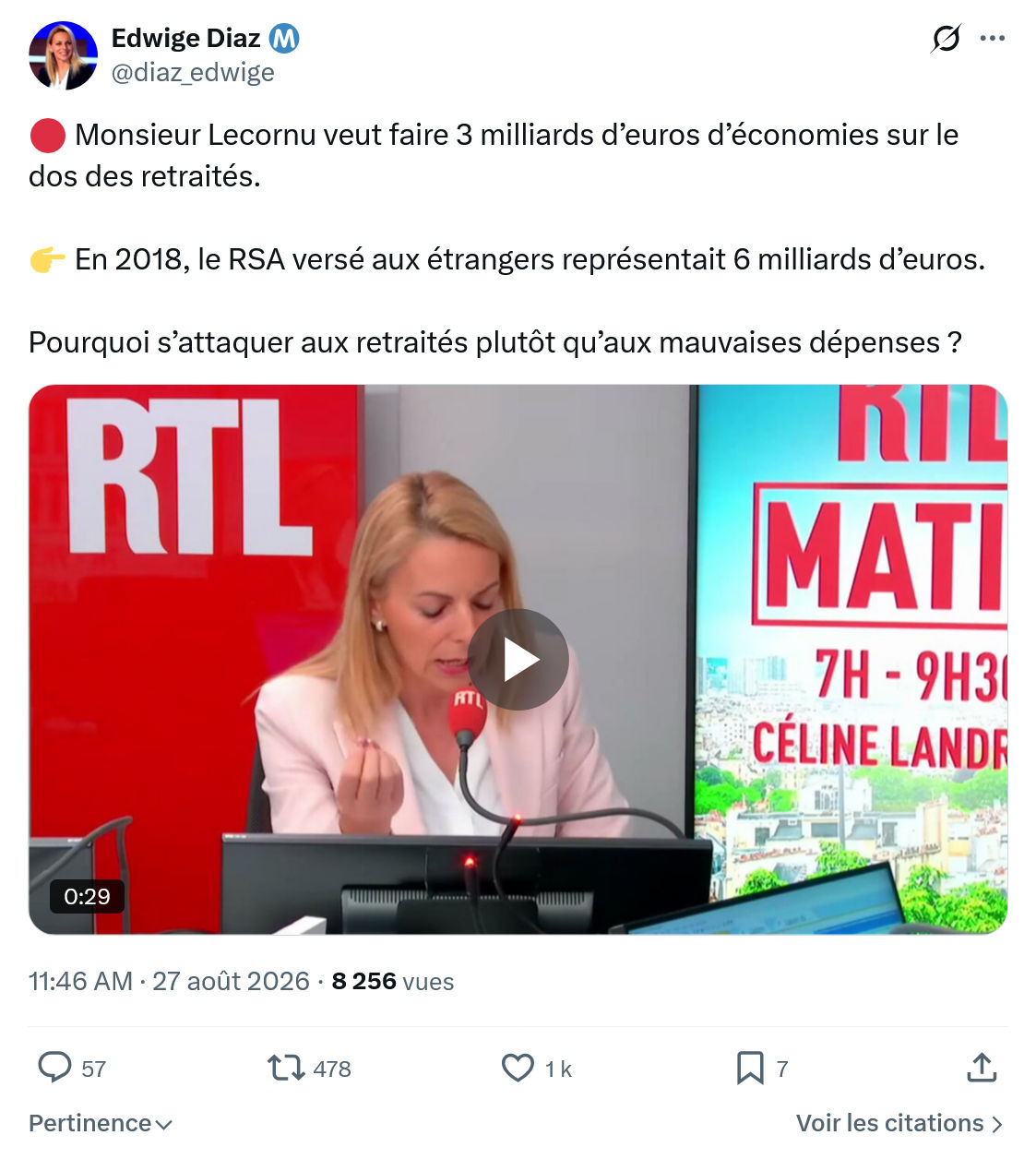 Edwige Diaz: Monsieur Lecornu veut faire 3 milliards...