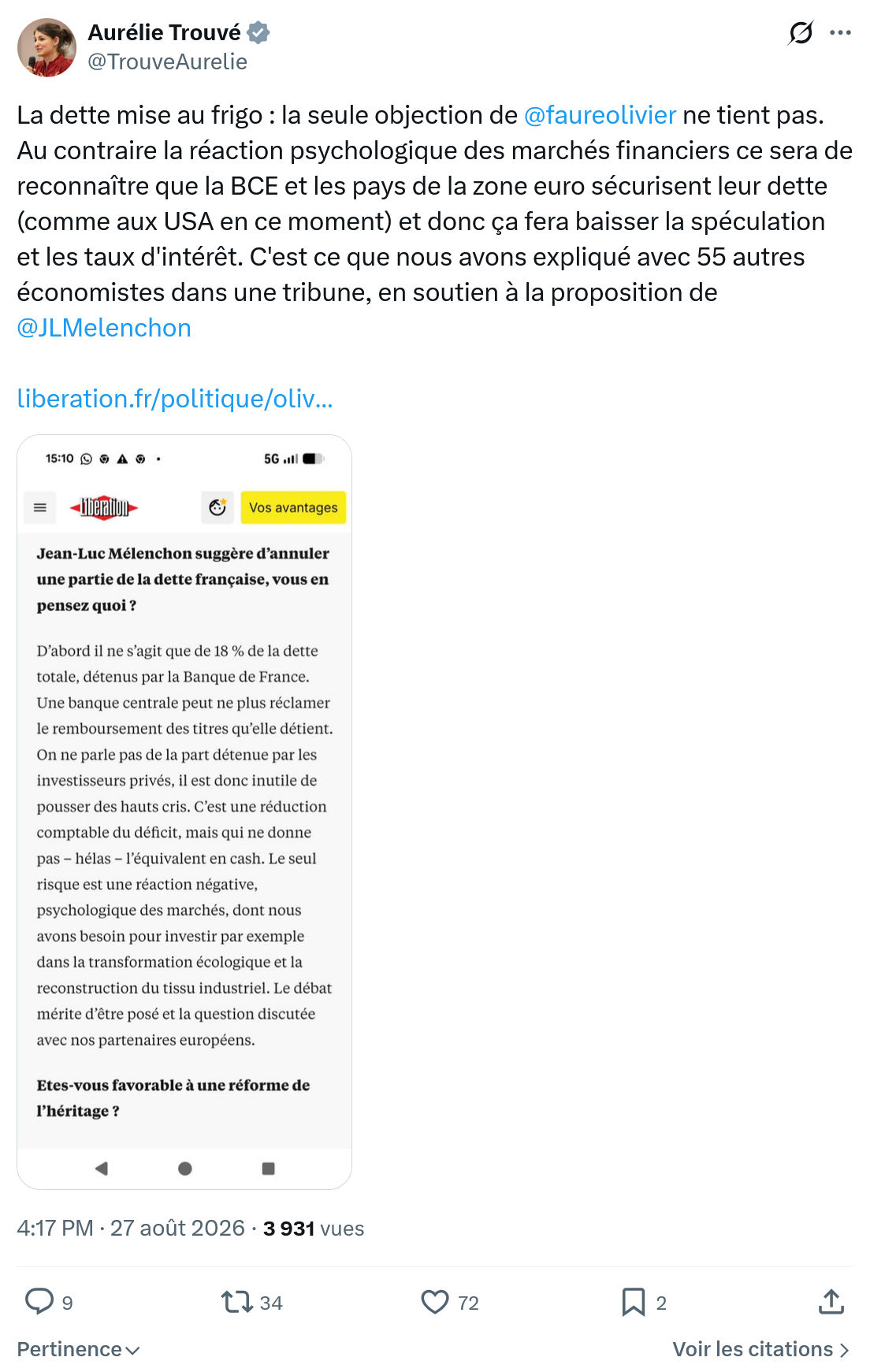 Aurélie Trouvé: La dette mise au frigo...