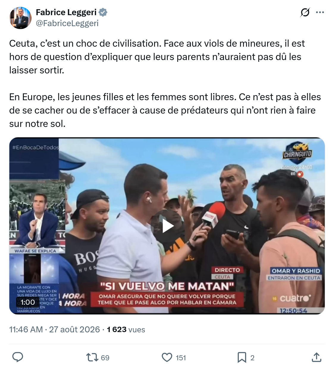 Fabrice Leggeri: Ceuta, c’est un choc de civilisation...