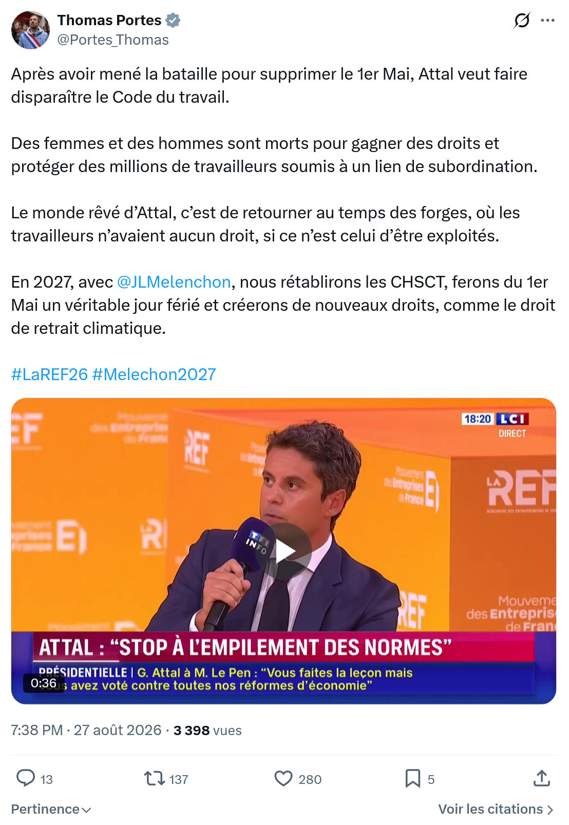 Thomas Portes: Après avoir mené la bataille...