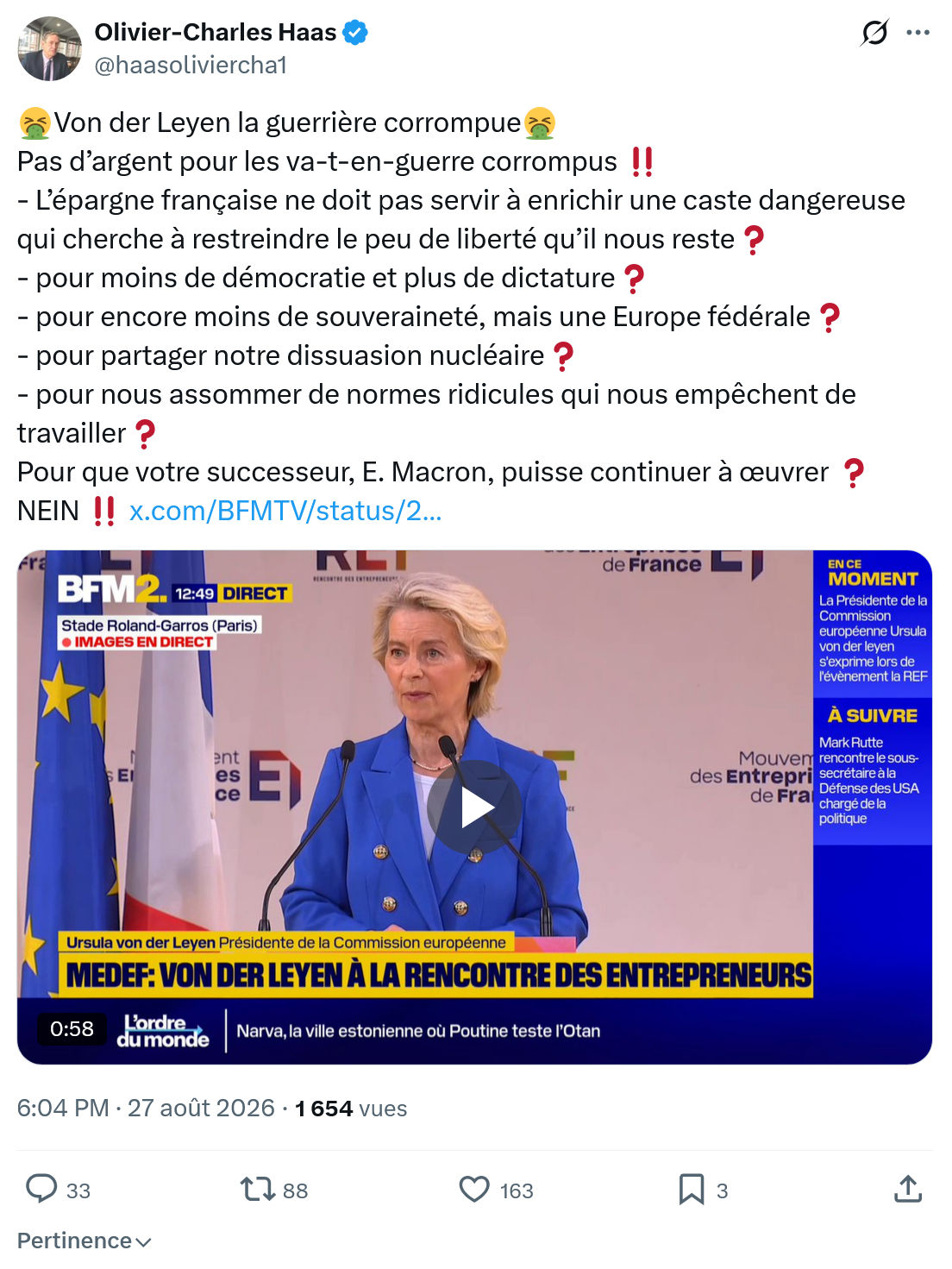 Olivier-Charles Haas: Von der Leyen la guerrière corrompue...