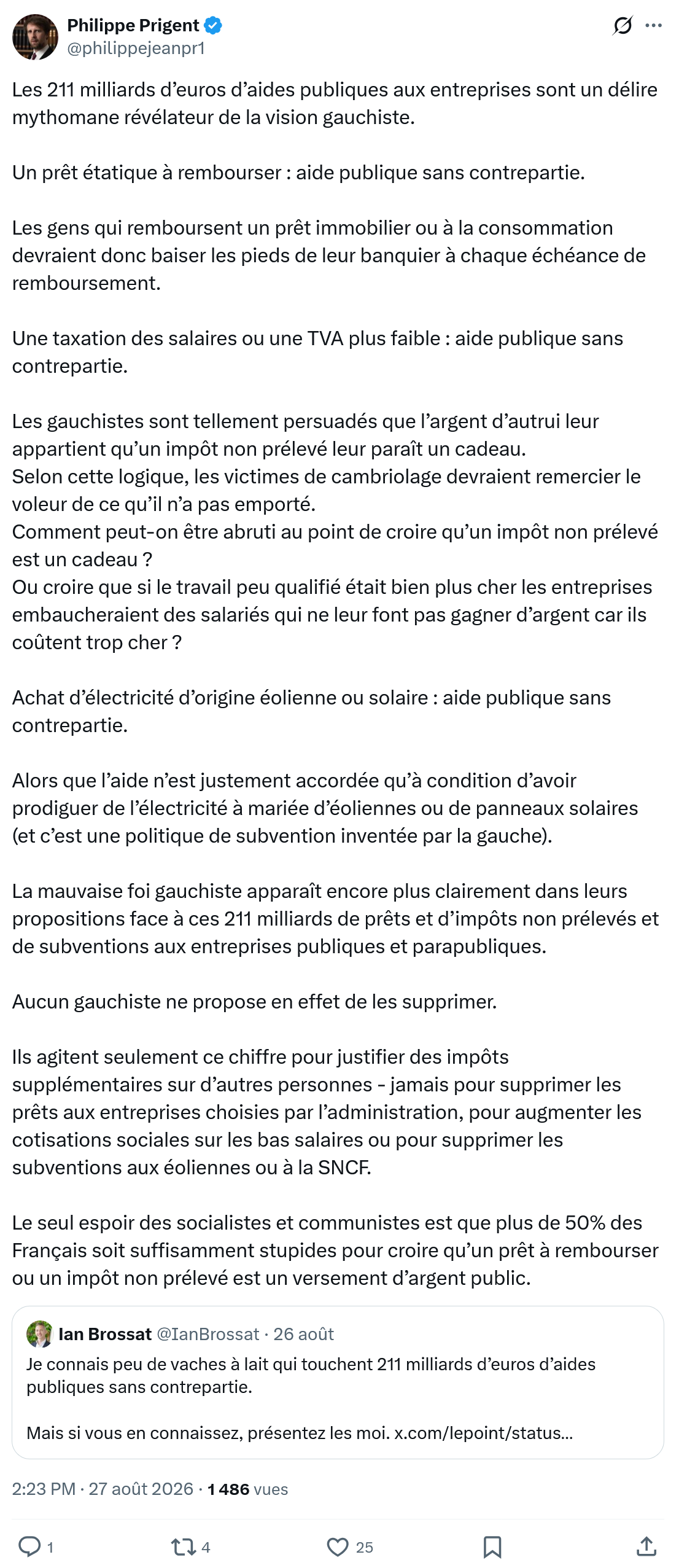 Philippe Prigent: Les 211 milliards d’euros d’aides...