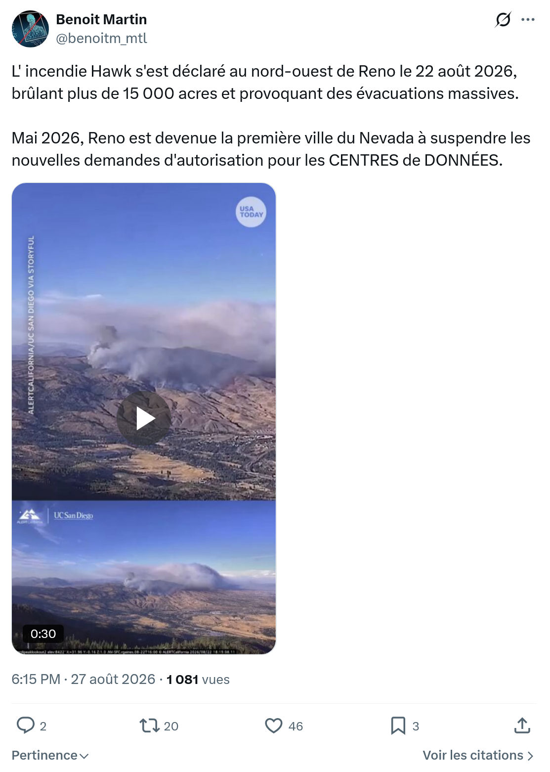 Benoît Martin: L' incendie Hawk s'est déclaré...