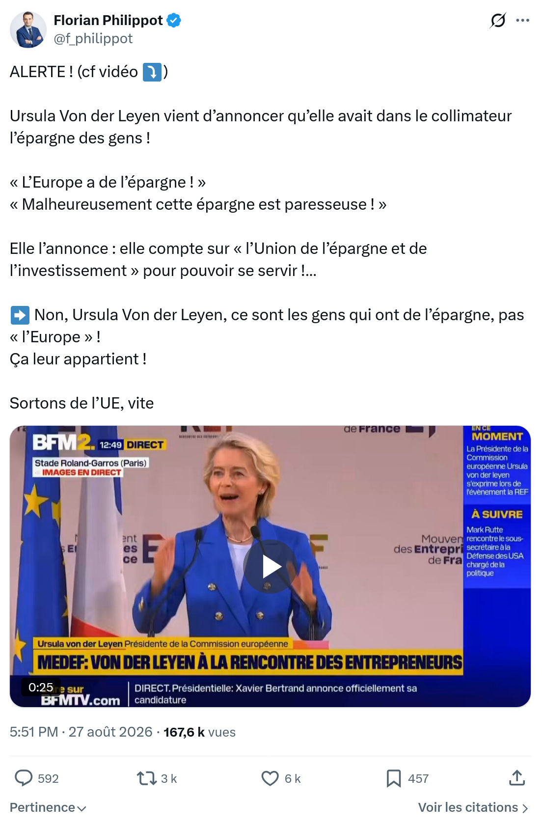 Florian Philippot: Ursula Von der Leyen vient d’annoncer...