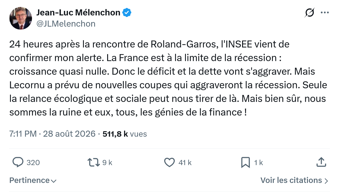 Jean-Luc Mélenchon: 24 heures après la rencontre de Roland-Garros...