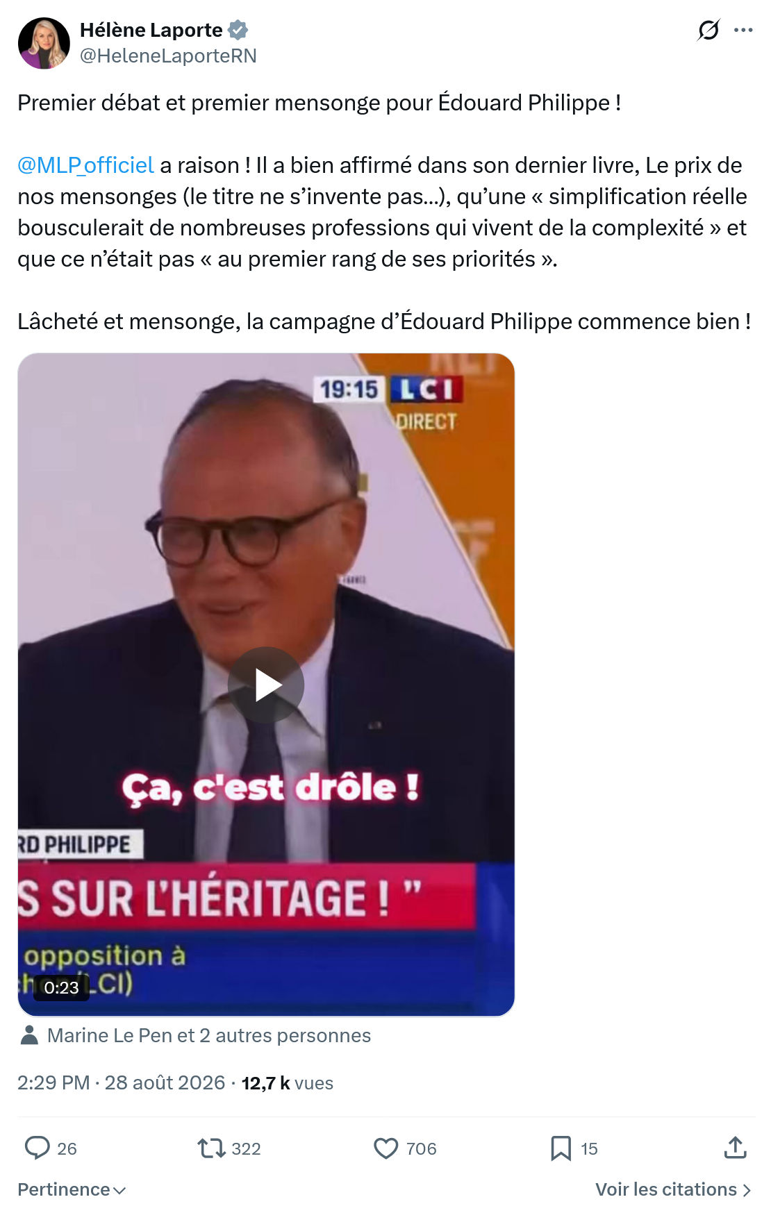 Hélène Laporte: Premier débat et premier mensonge...