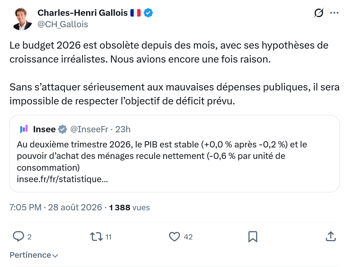 Charles-Henri Gallois: Le budget 2026 est obsolète depuis...