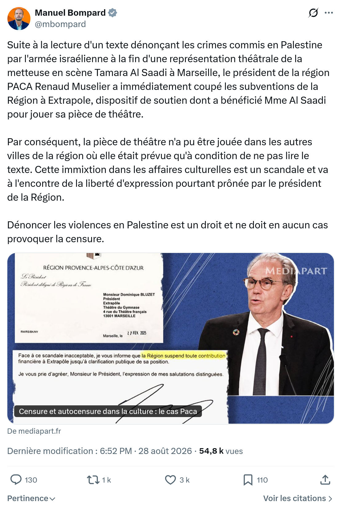 Manuel Bompard: Suite à la lecture d'un texte...