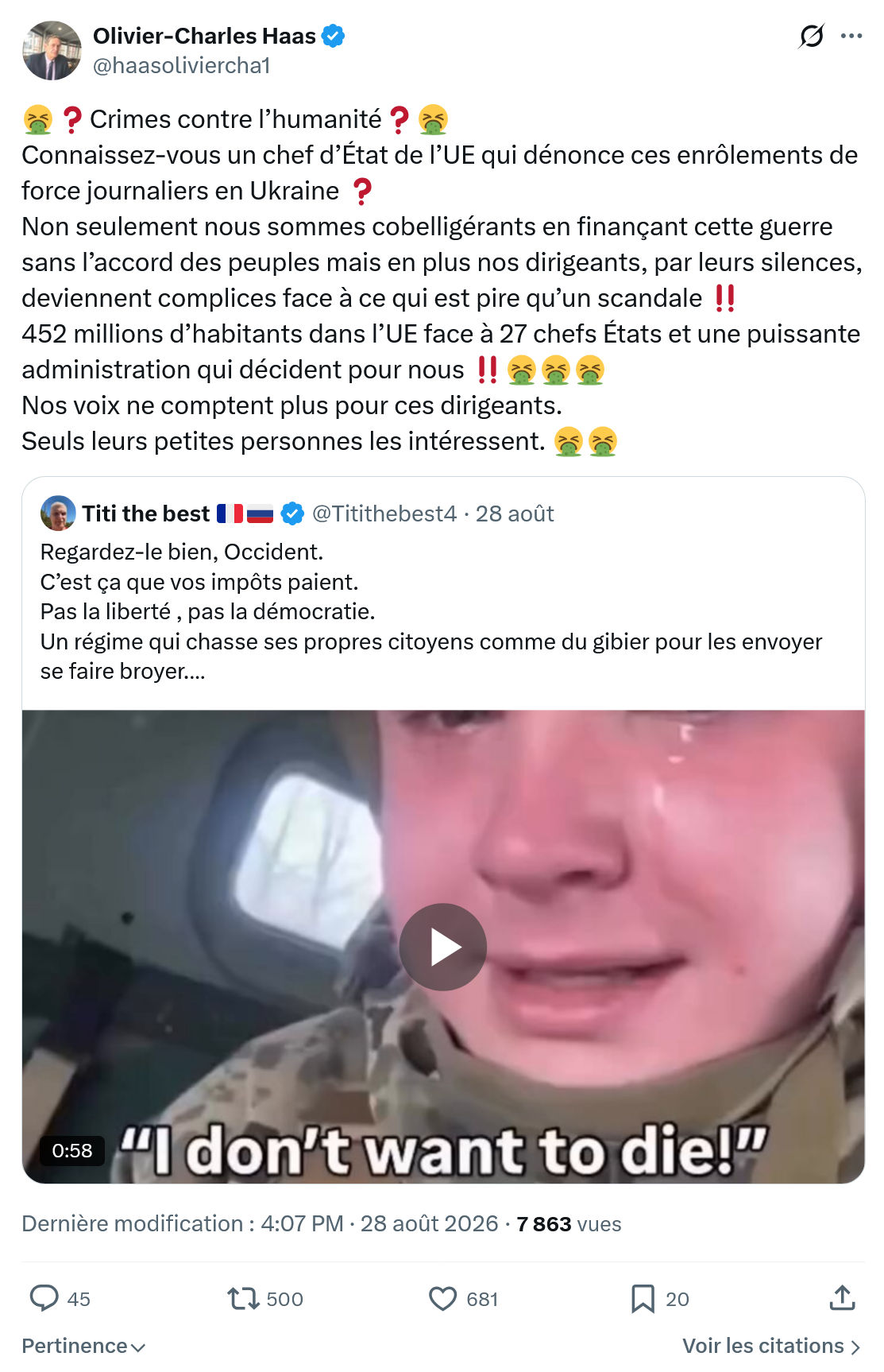 Olivier-Charles Haas: Crimes contre l’humanité...
