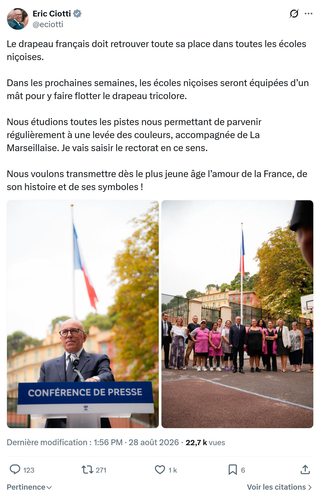 Éric Ciotti: Le drapeau français doit retrouver...