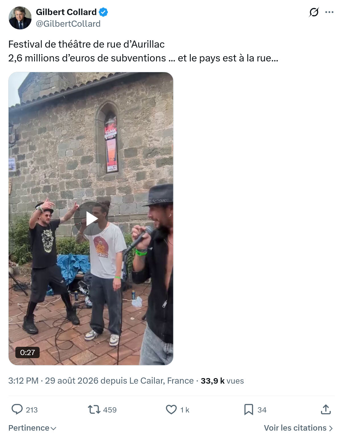 Gilbert Collard: Festival de théâtre de rue d’Aurillac...