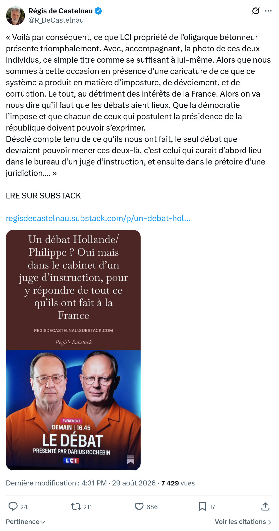 Régis de Castelnau: « Voilà par conséquent, ce que LCI propriété...