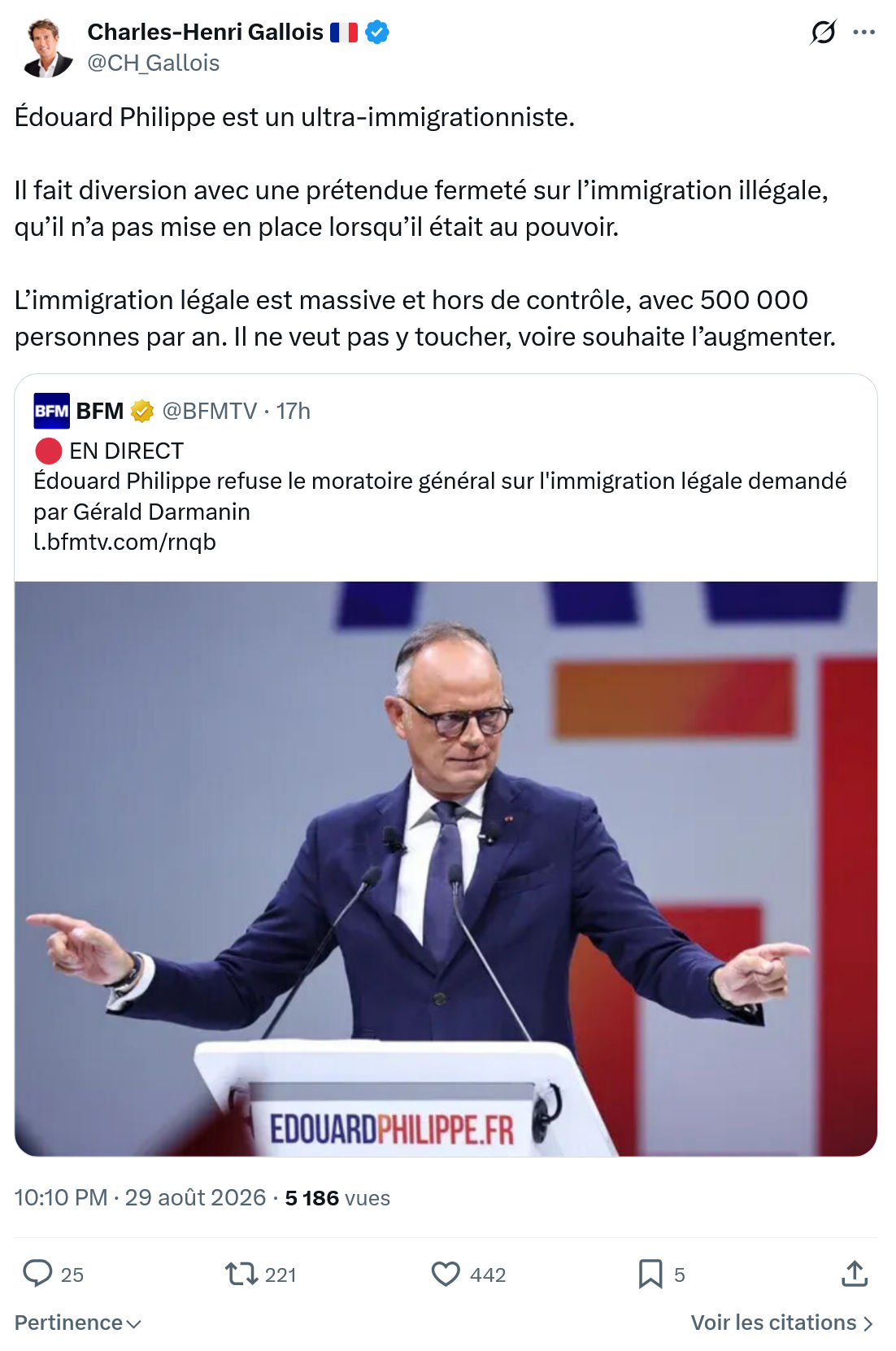 Charles-Henri Gallois: Édouard Philippe est un ultra-immigrationniste...