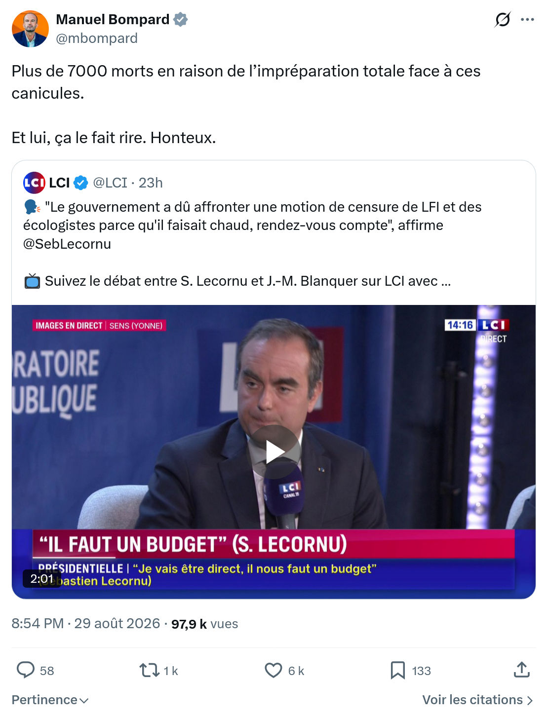 Manuel Bompard: Plus de 7000 morts en raison...