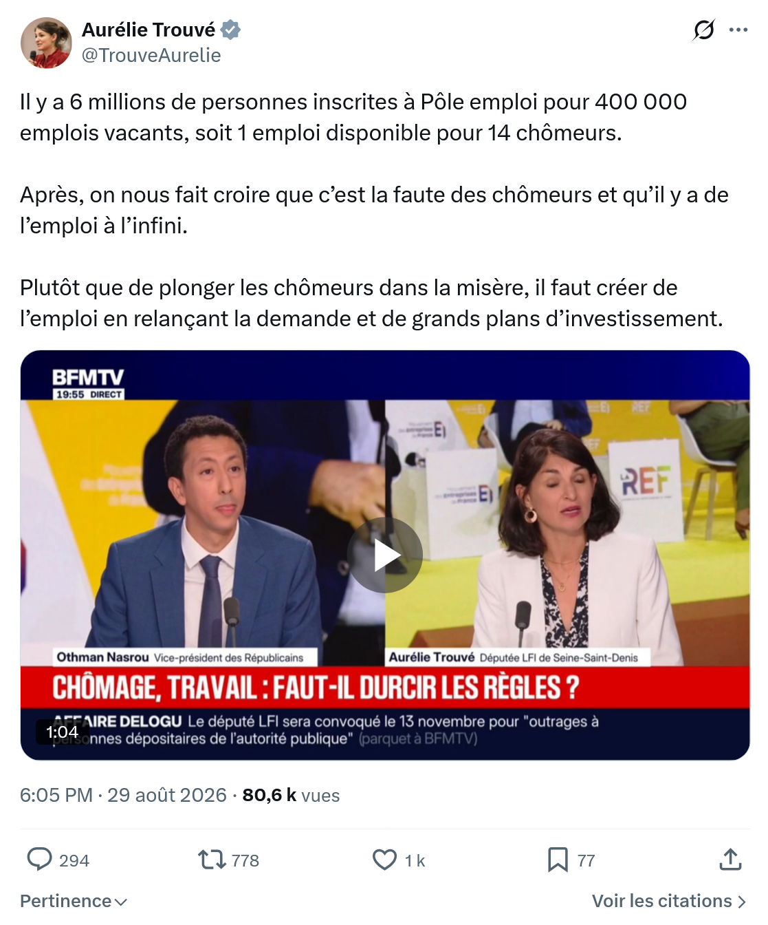 Aurélie Trouvé: Il y a 6 millions de personnes...