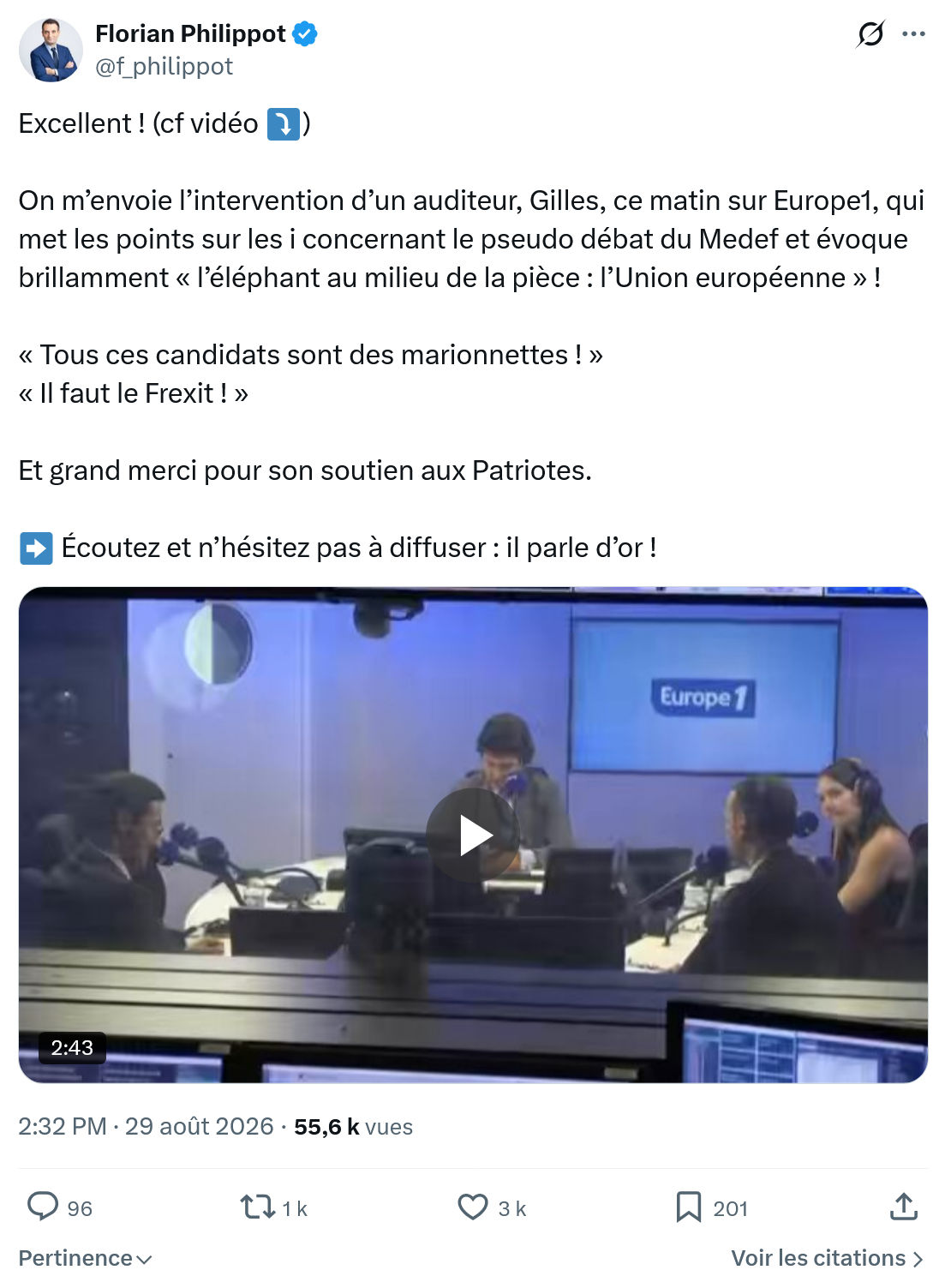 Florian Philippot: On m’envoie l’intervention d’un auditeur...
