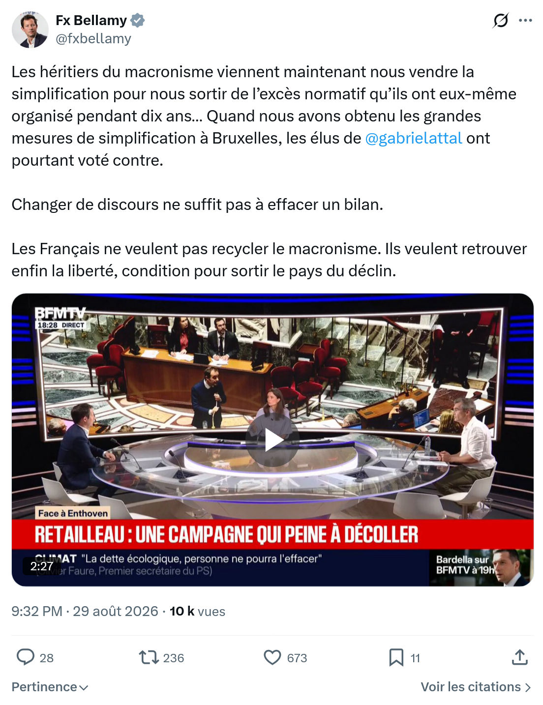 Fx Bellamy: Les héritiers du macronisme viennent...