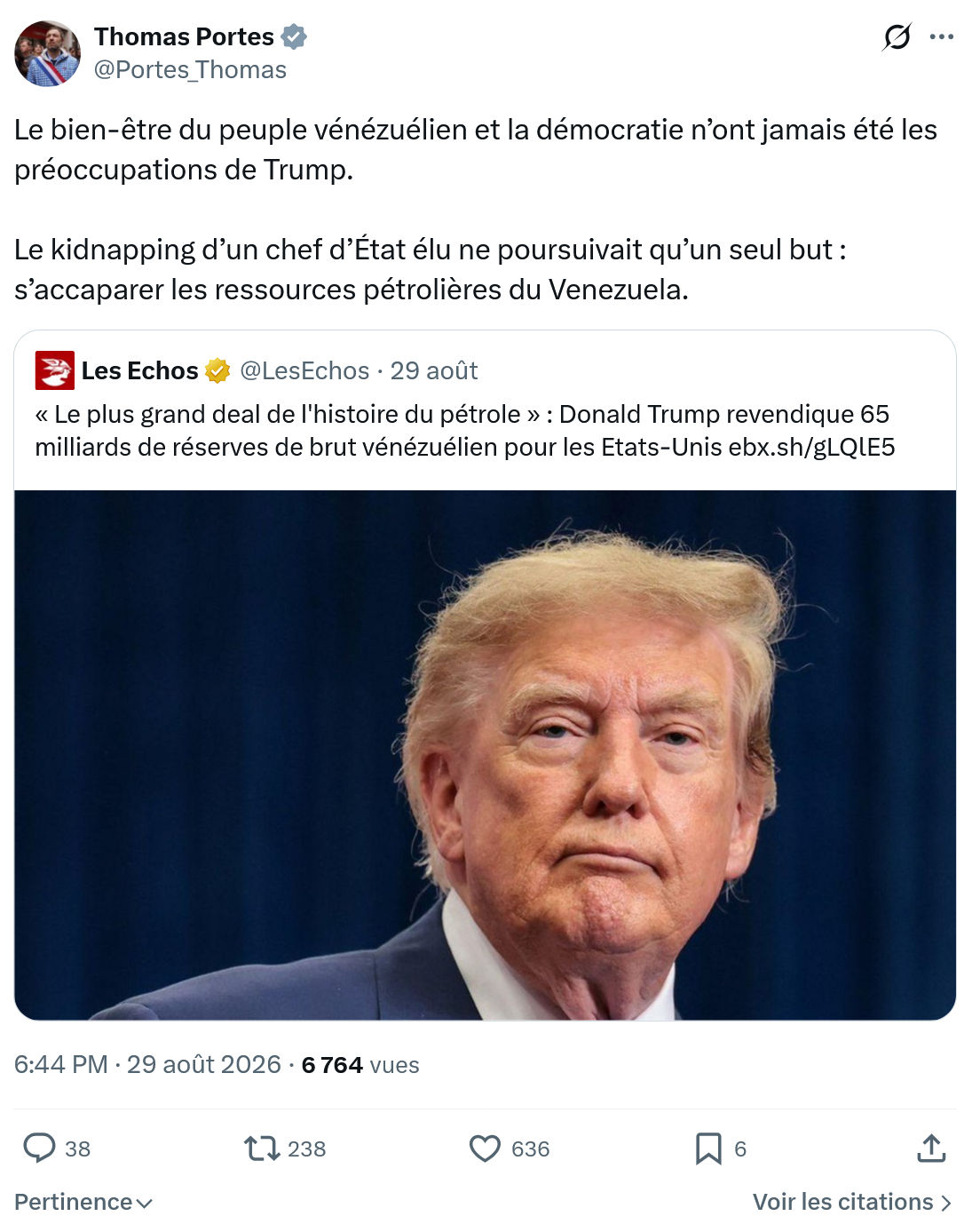 Thomas Portes: Le bien-être du peuple vénézuélien...