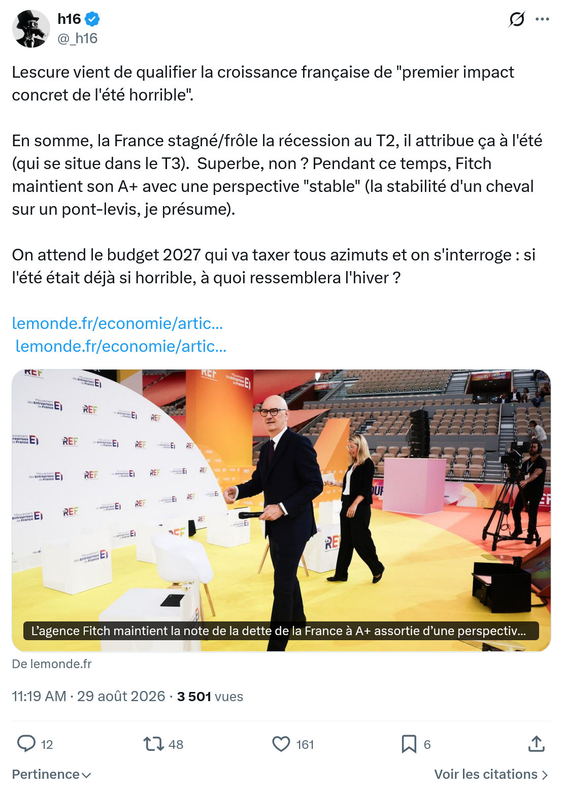 h16: Lescure vient de qualifier la croissance...