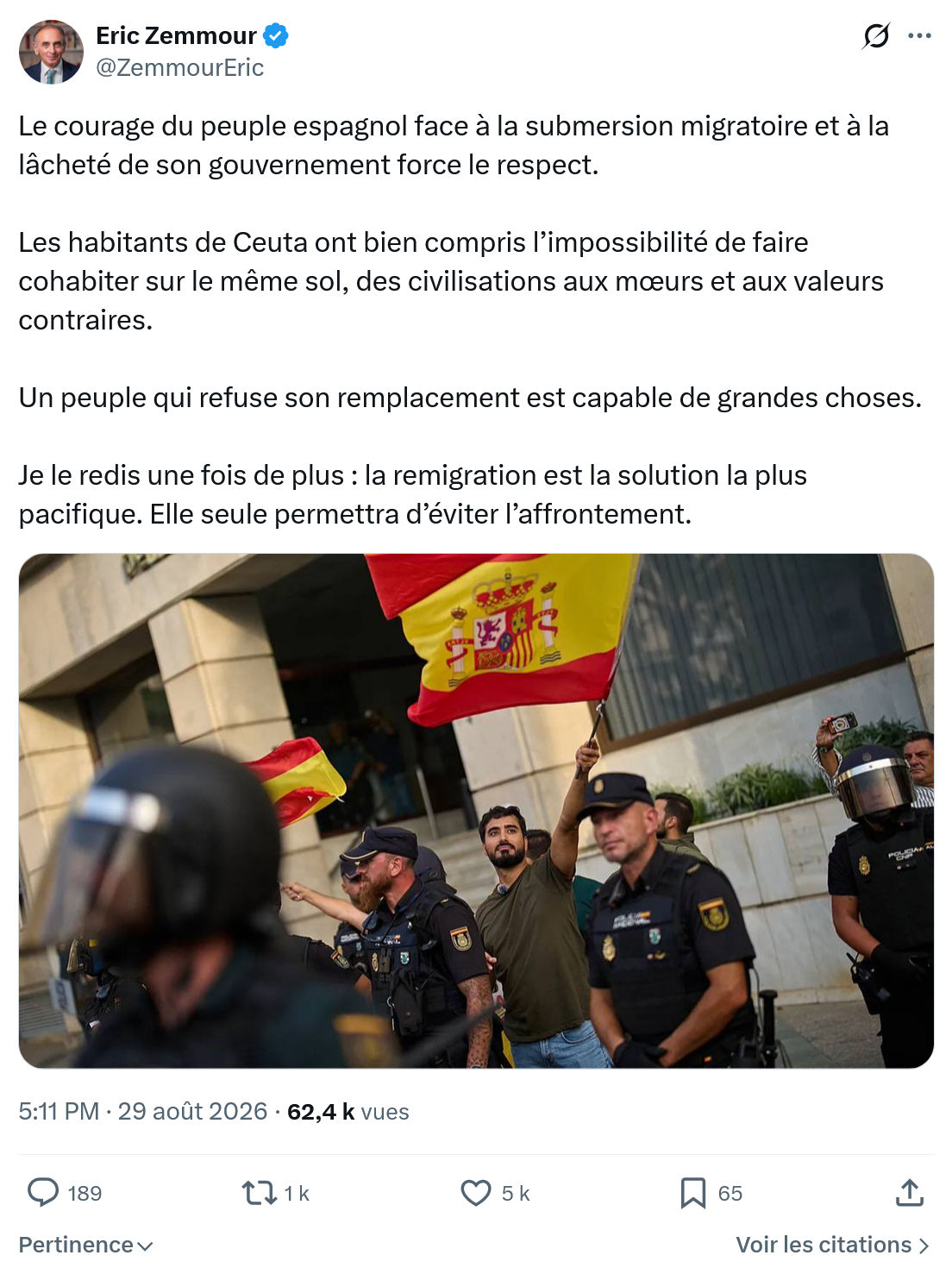 Eric Zemmour: Le courage du peuple espagnol...