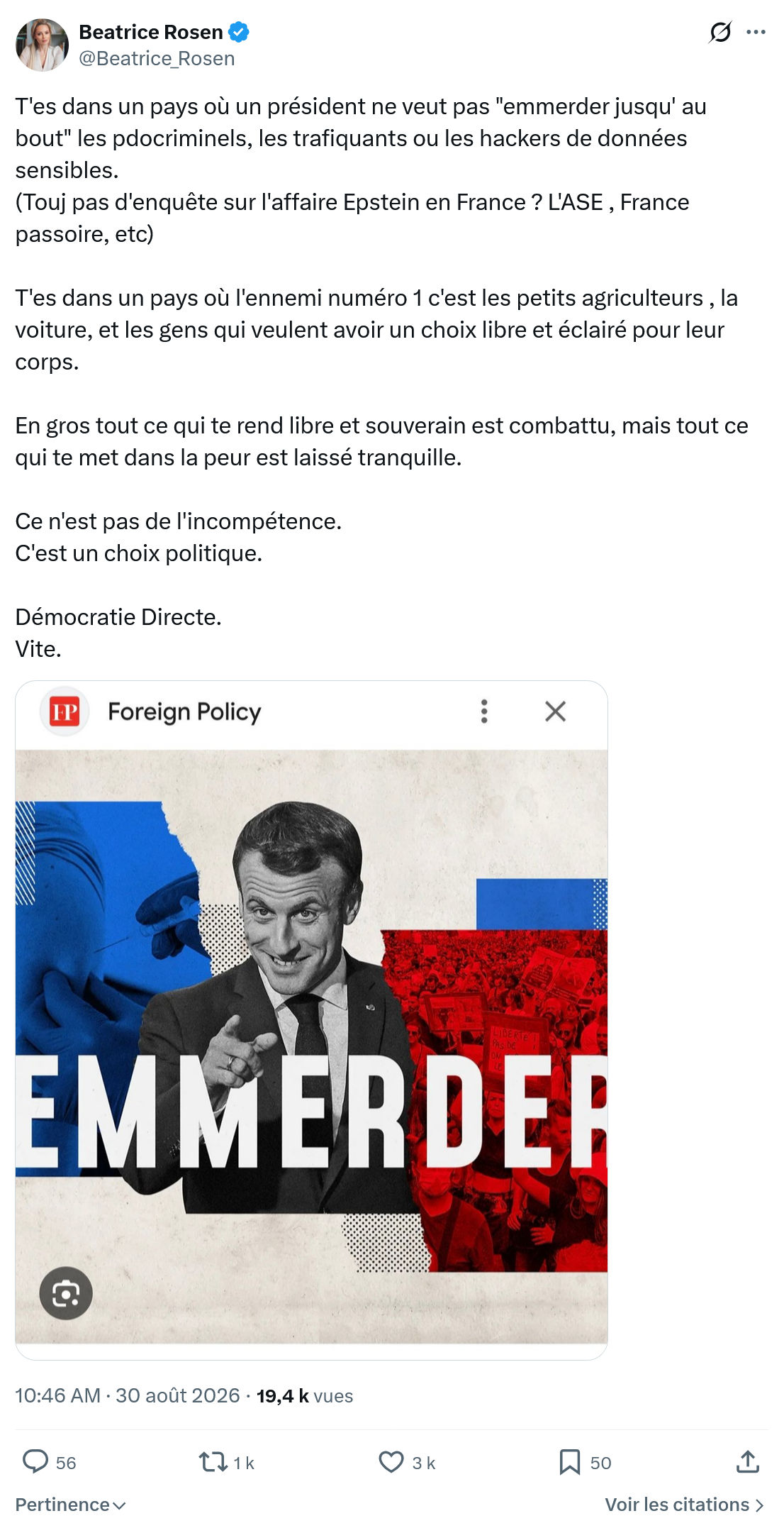 Béatrice Rosen: T'es dans un pays où un président...