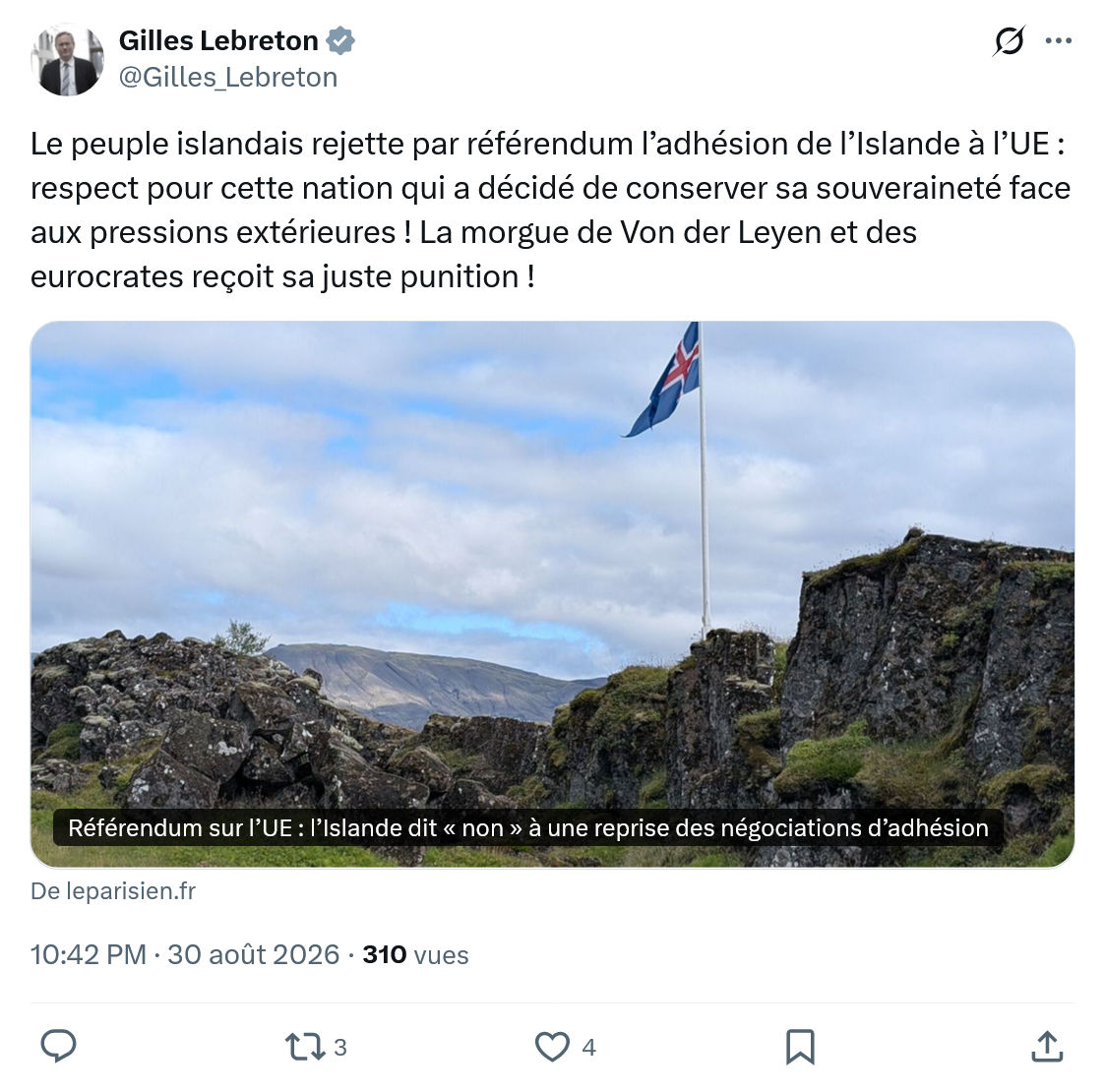 Gilles Lebreton: Le peuple islandais rejette...