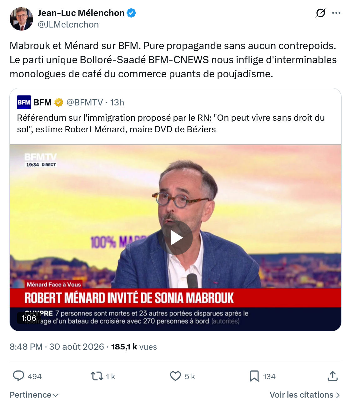 Jean-Luc Mélenchon: Mabrouk et Ménard sur BFM...