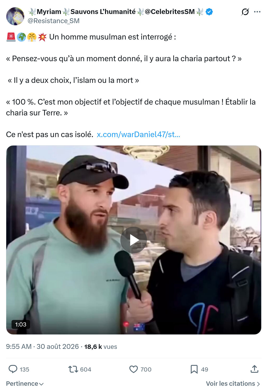 Myriam: Un homme musulman est interrogé...
