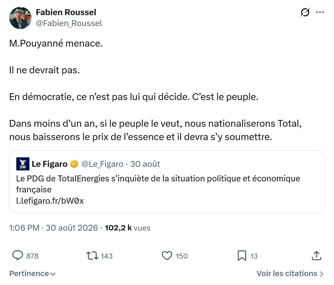 Fabien Roussel: M.Pouyanné menace...
