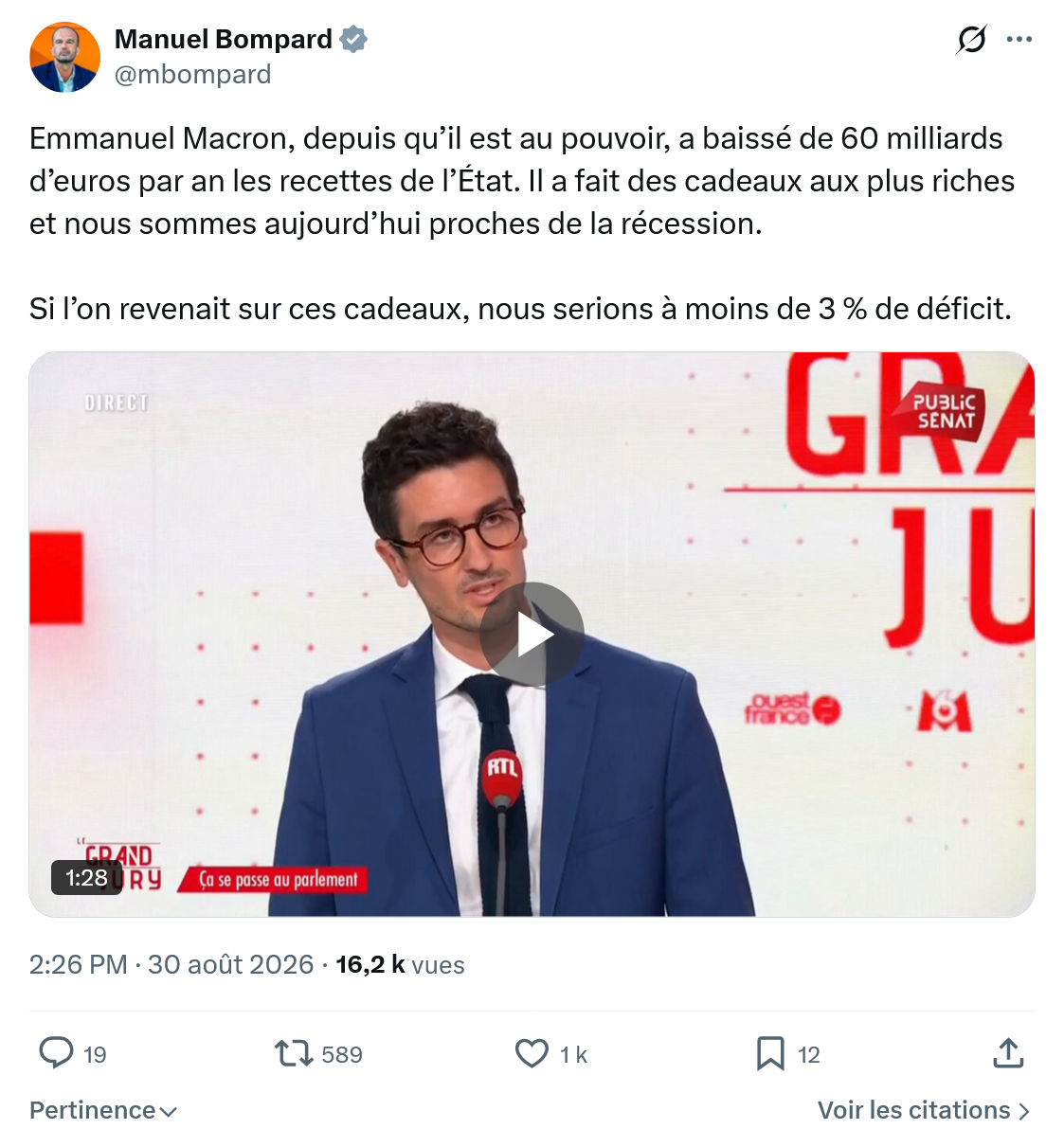 Manuel Bompard: Emmanuel Macron, depuis...