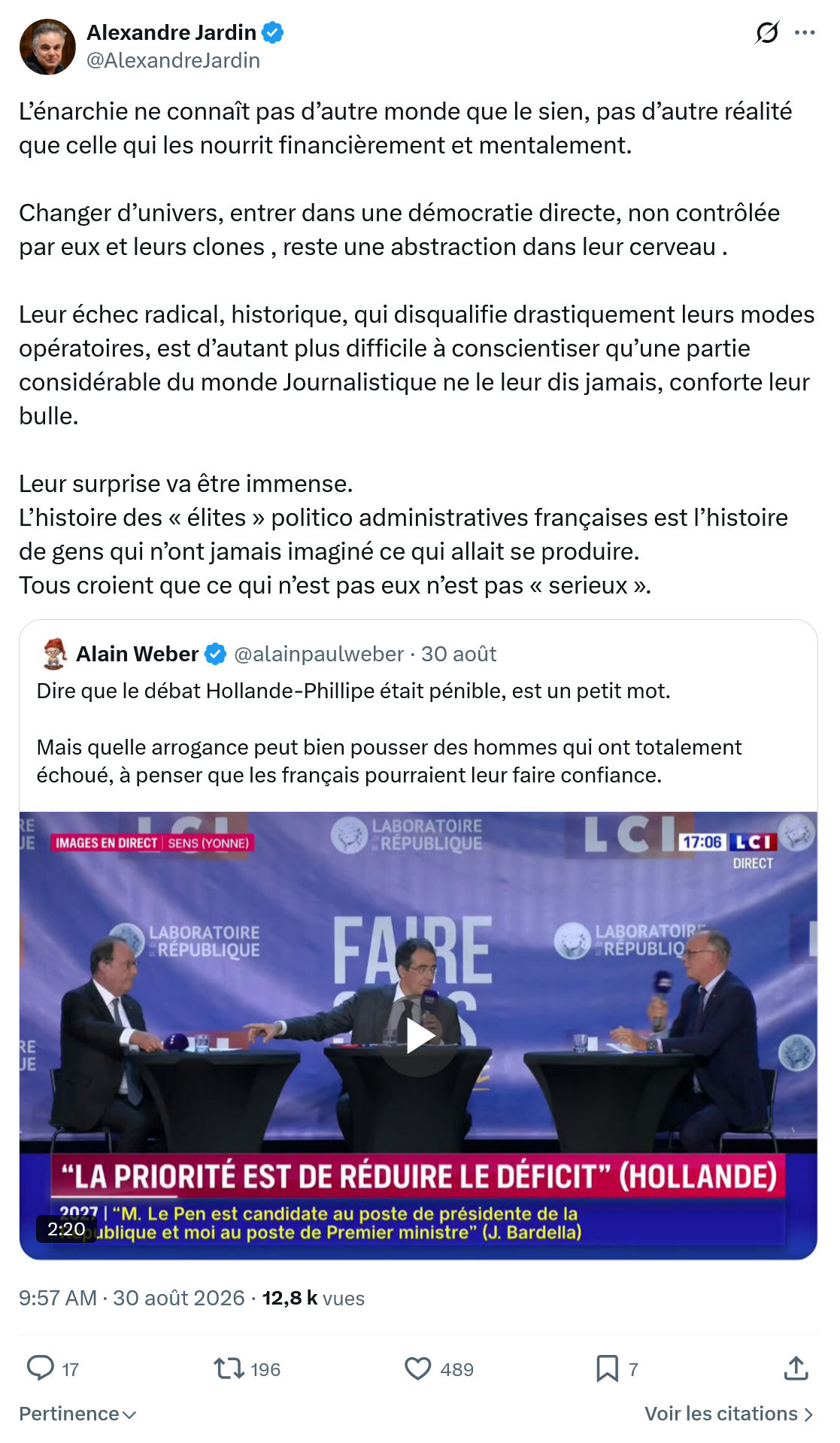 Alexandre Jardin: L’énarchie ne connaît pas d’autre monde...