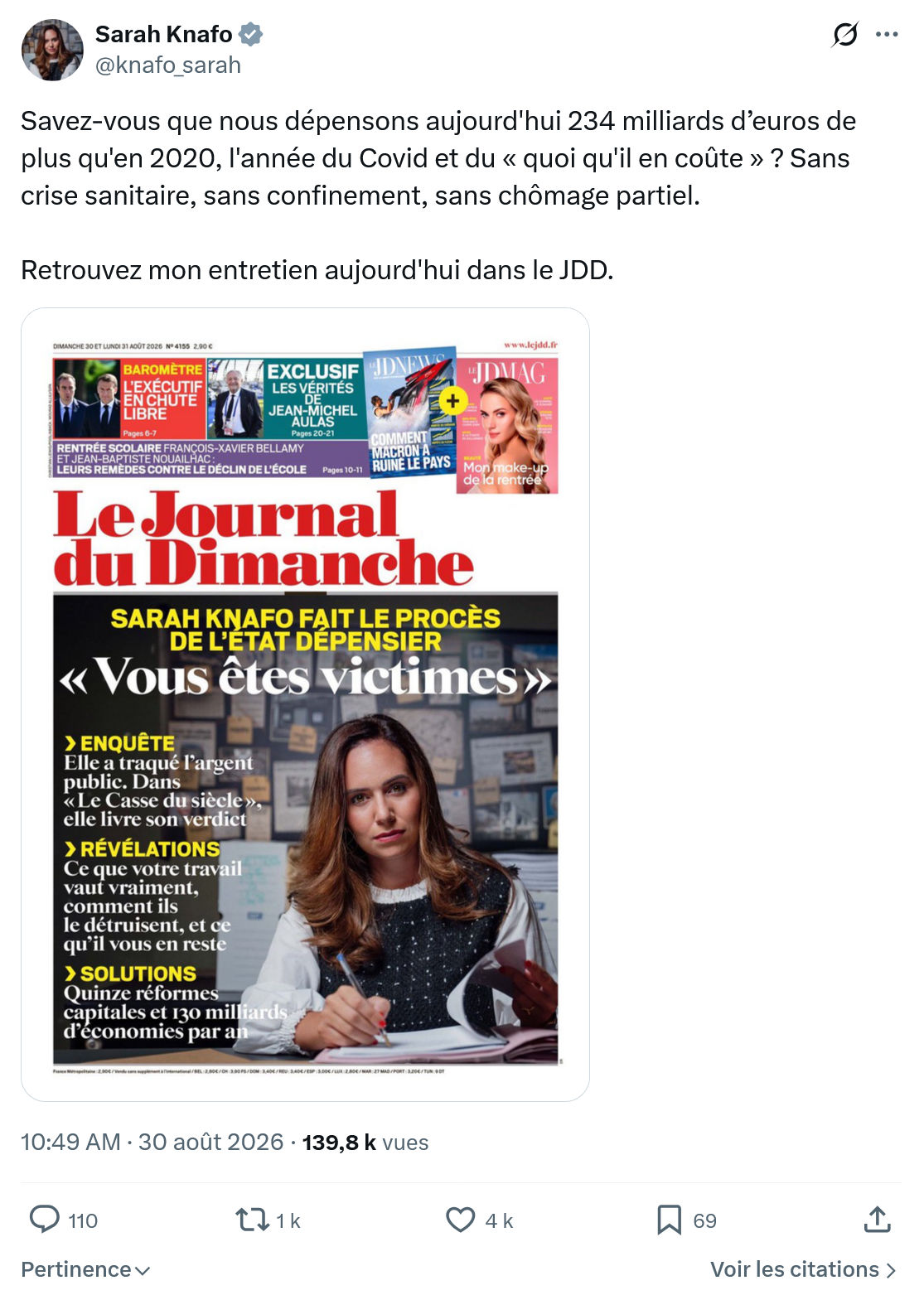 Sarah Knafo: Savez-vous que nous dépensons...