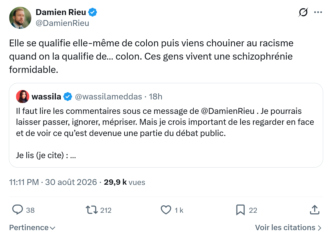 Damien Rieu: Elle se qualifie elle-même de colon...