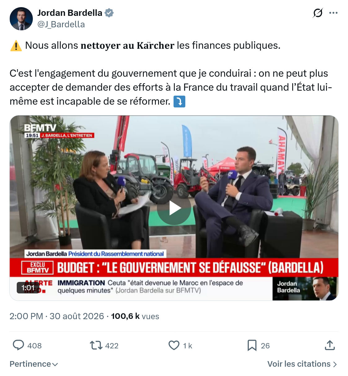 Jordan Bardella: Nous allons 𝐧𝐞𝐭𝐭𝐨𝐲𝐞𝐫 𝐚𝐮 𝐊𝐚̈𝐫𝐜𝐡𝐞𝐫...
