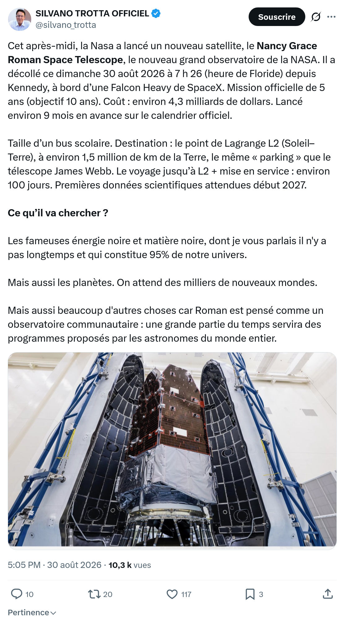 Silvano Trotta: Cet après-midi, la Nasa a lancé...