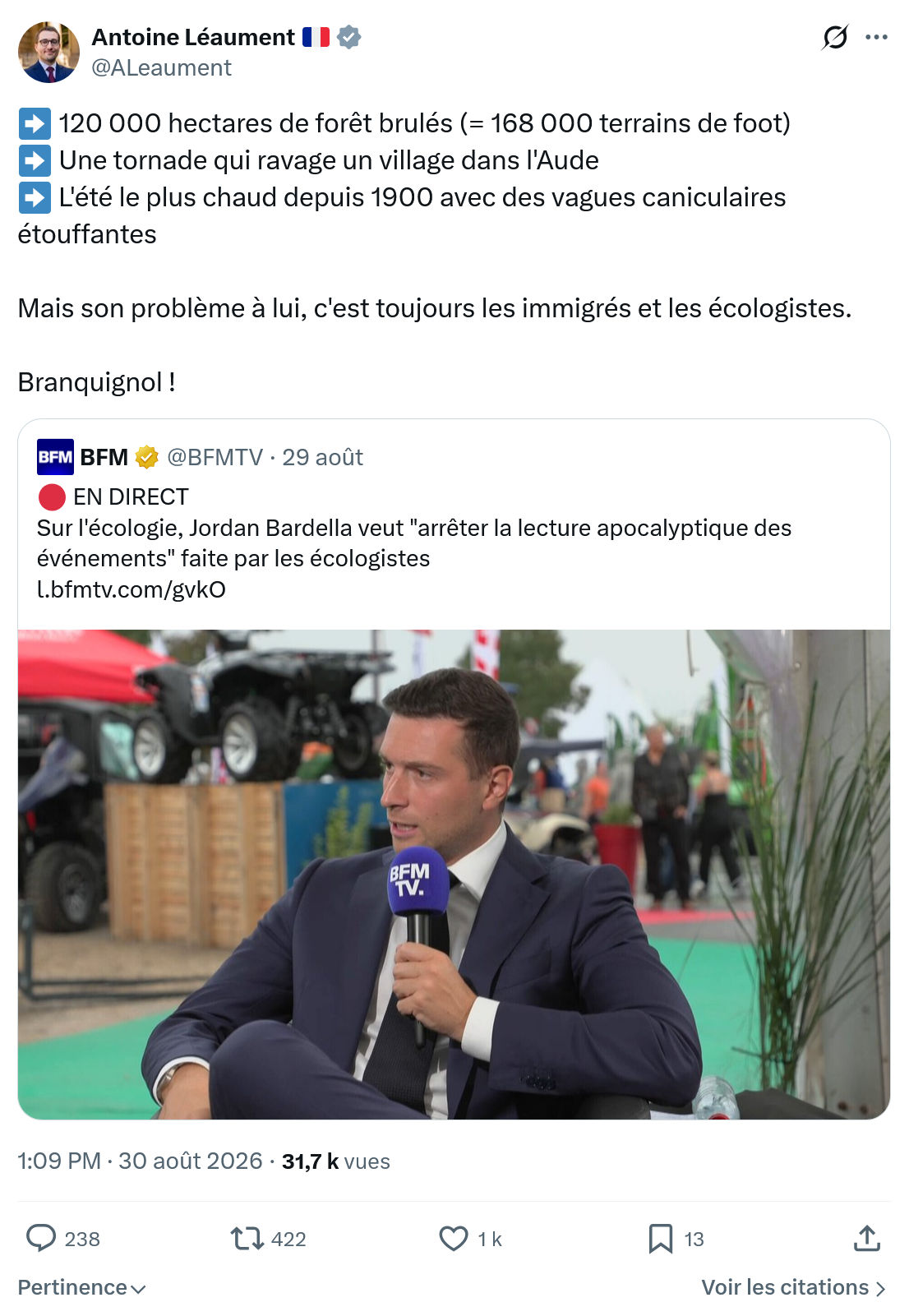 Antoine Léaument: 120 000 hectares de forêt brulés...