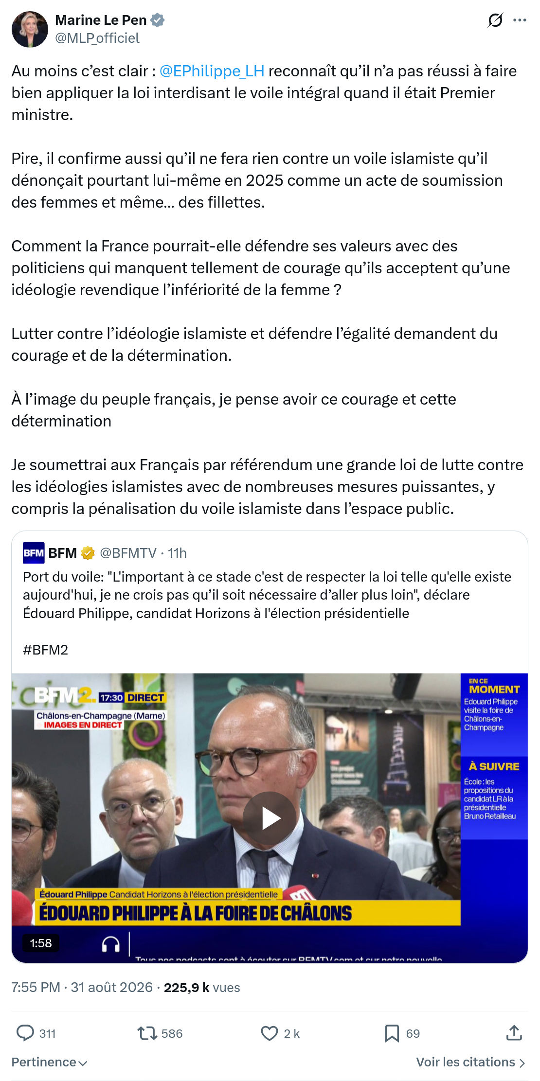 Marine Le Pen: Au moins c’est clair...