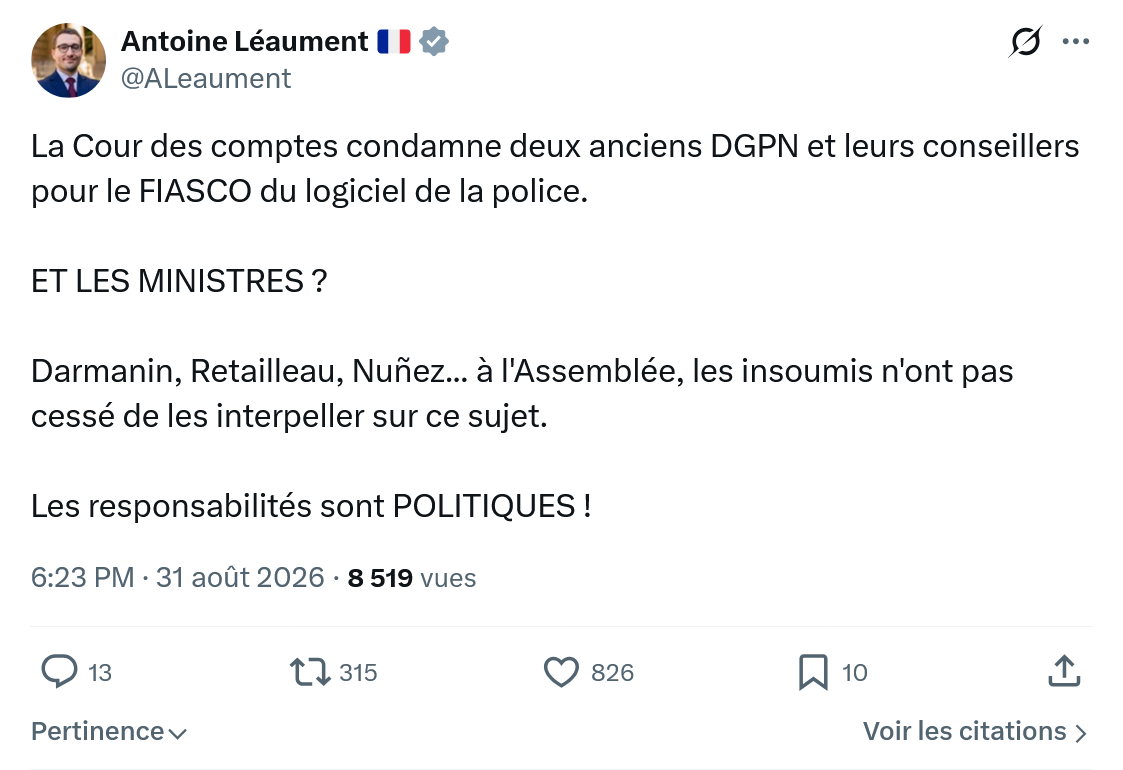 Antoine Léaument: La Cour des comptes condamne...
