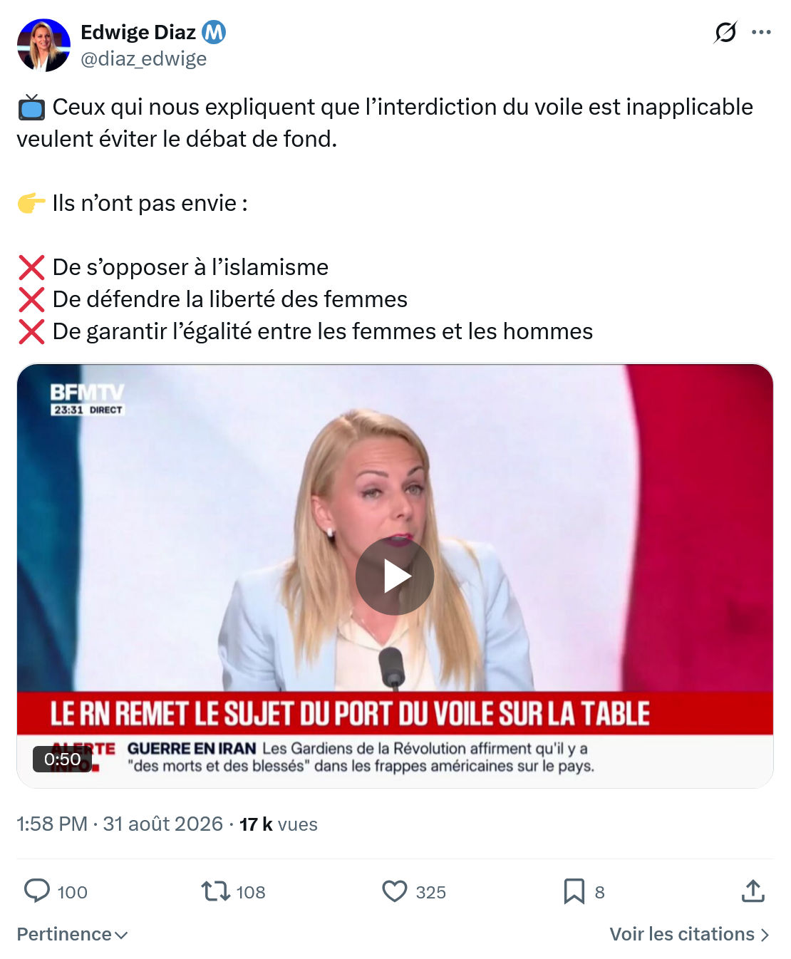 Edwige Diaz: Ceux qui nous expliquent que l’interdiction...